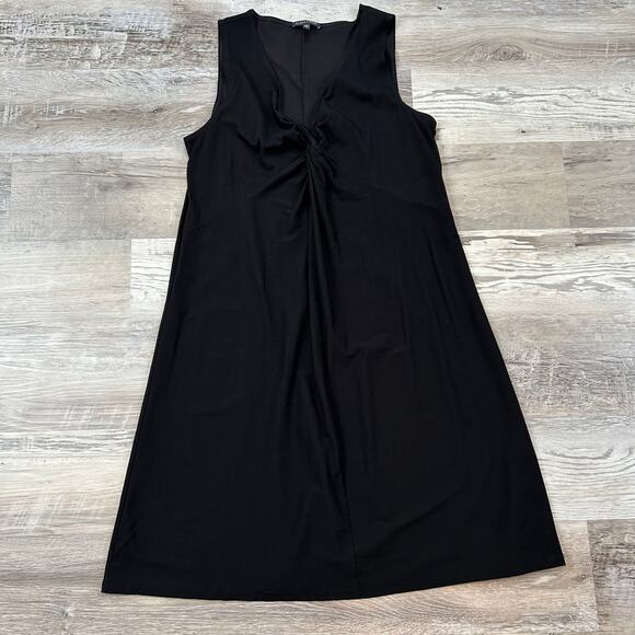 Eileen Fisher Black Sleeveless Twist Front Knee Length Dress Made in USA Size M - Picture 1 of 5
